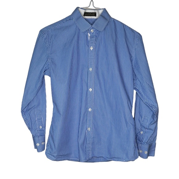 A Dong Silk Shirts Mens Royal Blue White Striped Long Sleeves Dress
